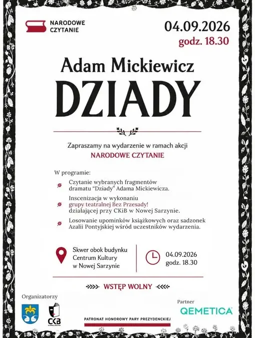 Narodowe Czytanie „Dziadów” w Nowej Sarzynie – spotkanie z Mickiewiczem