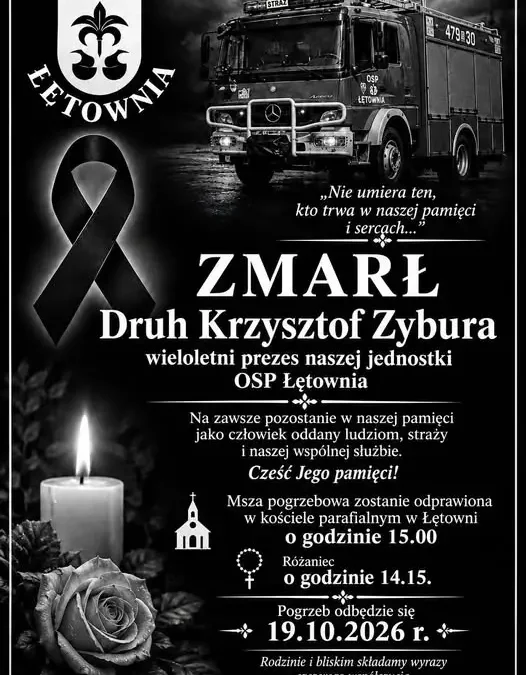 Pożegnanie druha Krzysztofa Zybury – wieloletniego prezesa OSP KSRG Łętownia
