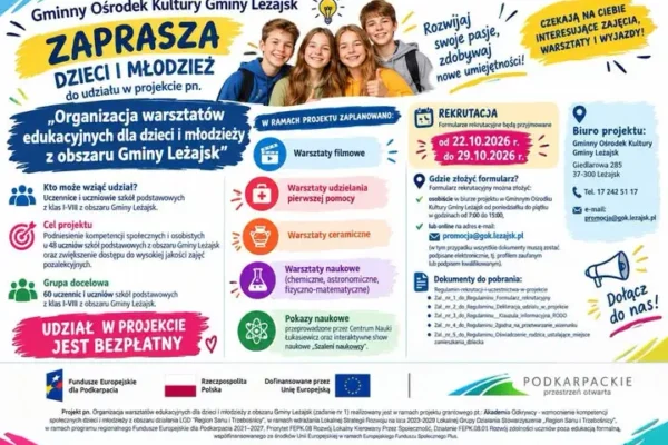 Gmina Leżajsk: rusza rekrutacja do bezpłatnych warsztatów dla uczniów