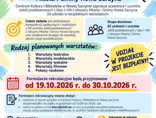 Nowa Sarzyna: przedłużona rekrutacja na bezpłatne warsztaty dla dzieci i młodzieży